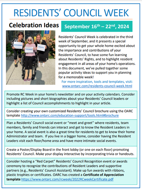 Residents’ Council Week Ideas